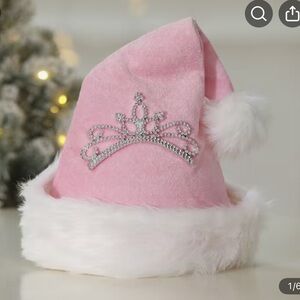 Pink Crown Christmas Hat with Sparkling Adornments